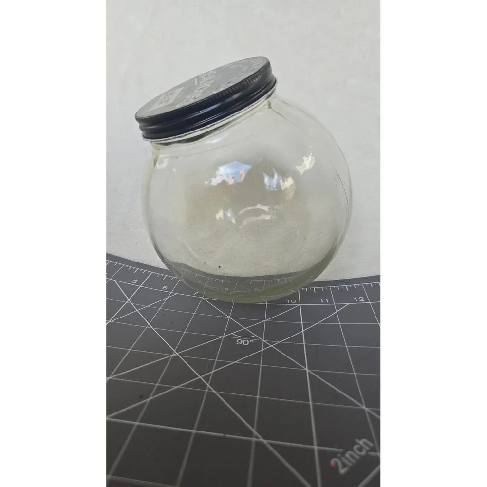 Vintage Bowl-O-Beauty Real Roses Glass Jar Melrose Park IL Black Metal Lid 5in